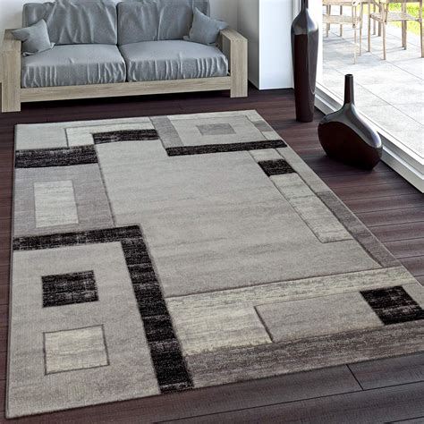 Paco Home Elegant Designer Rug Contour Cut Checked In Greyblack