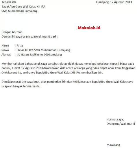 Sebagai seorang siswa, maka tentu memiliki kewajiban dan tanggung 2. Contoh Surat Izin Sakit Gak Masuk Sekolah - Kumpulan ...