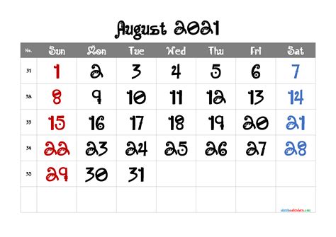 Free Printable Calendar August 2021 Monthly Calendar