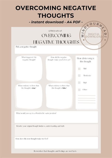 Overcoming Negative Thoughts Worksheet Cbt Printable Worksheet Journal