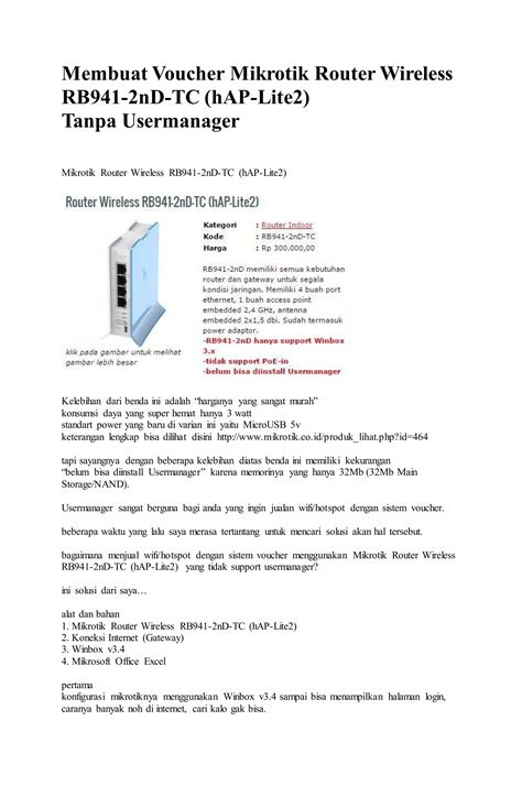 Membuat voucher mikrotik router wireless rb941 | PDF