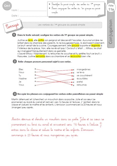 Il connus • tu voulus • je dus • ils reçurent • elles purent • je fus • ils eurent • je sus • tu parus • tu aperçus • elle lut • je bus exercice 2 : cm1: EXERCICES le passé simple 1er groupe