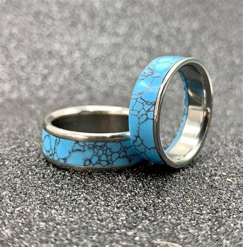 Turquoise Wedding Band Set Titanium His And Hers Wedding Rings