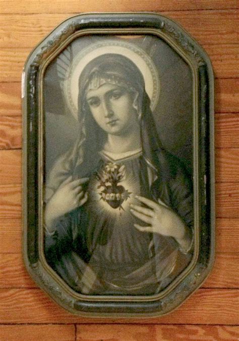 Antique Immaculate Heart Of Mary Framed Rounded Glass Print Etsy