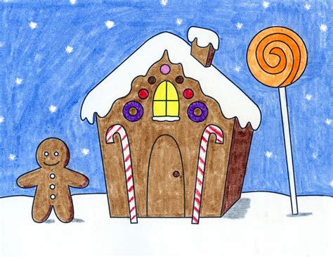 Easy How To Draw A Gingerbread House Tutorial And Coloring Page