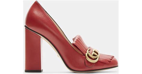 Gucci Leather Gg High Heel Fringed Marmont Pumps In Red Lyst