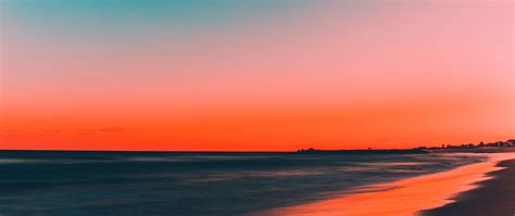 Download Beach Clean Sky Skyline Sunset 2560x1080 Wallpaper Dual