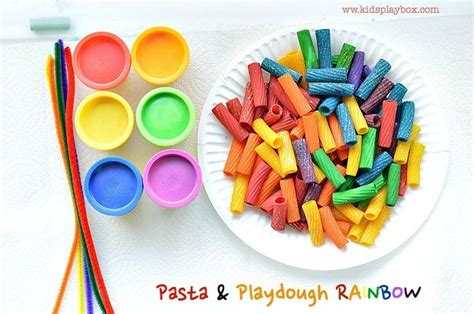 Fine Motor Activities With Rainbow Pasta And Playdough Fun Littles