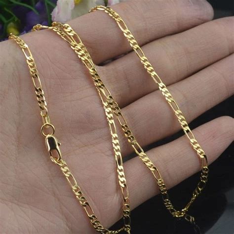 Fashion Wholesale Jewelry 18k Yellow Gold Golden Necklace Long Pendant Flat Link Chain 16 30