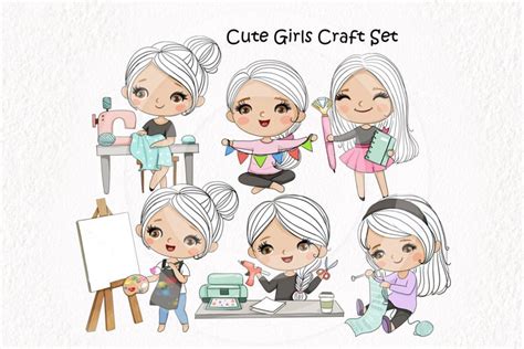 Cute Girls Craft Set Clipart Png File 300 Dpi
