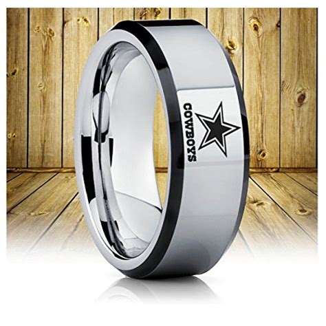 Tungsten Band With Beveled Edge Nfl Football Dallas Cowboys Logo 8 