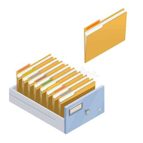 Opened Drawer With Folders For Files Isometric Archive Archive