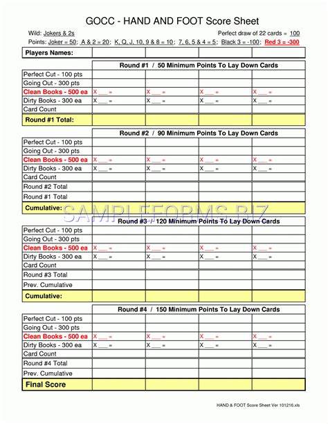 Preview Pdf Hand And Foot Score Sheet 2 1 Regarding Bridge Score Card