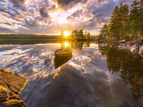 Wallpaper Ringerike Norway Beautiful Sunset Lake Water Reflection