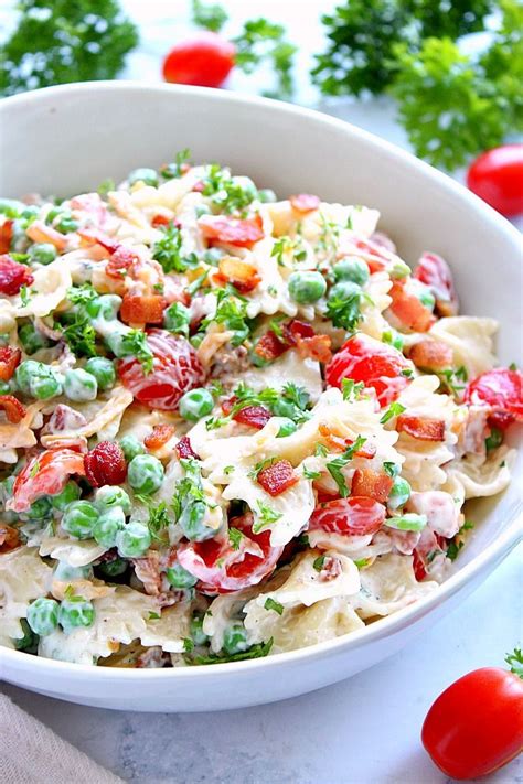From the classic itallian pasta salad to the delicious bacon ranch pasta salad to vegan pasta salad, here are the 99 best pasta salad recipes at one whether you are looking for some quick and easy pasta salad recipe for a crowd of 50 or you want to cheer up your kids after their favorite football. Bacon Ranch Pasta Salad Recipe - bow tie pasta, bacon ...