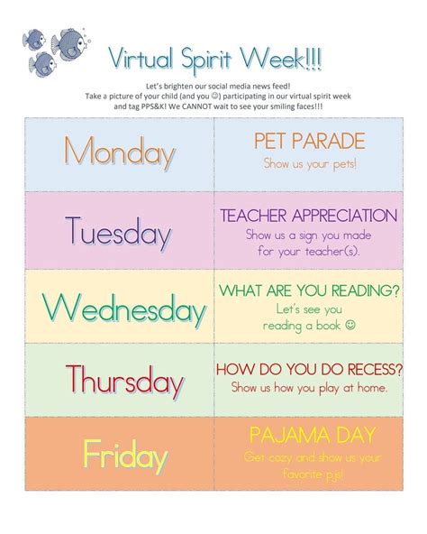Virtual Spirit Week!!! | School spirit week, Virtual spirit week, Spirit week