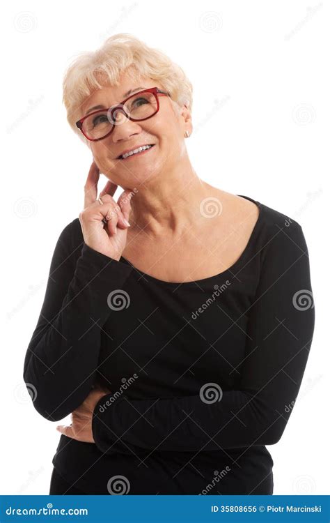 Eine Alte Dame In Den Brillen Ber Hrt Ihr Gesicht Stockfoto Bild Von