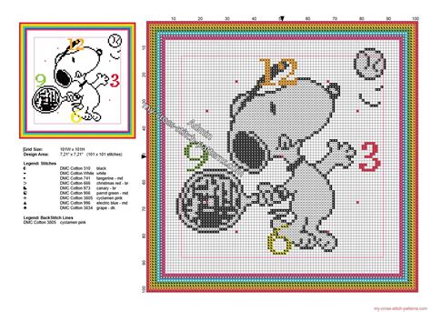 Due to the nature of instant downloadable products, refunds will not be given after purchase. Children clock with Snoopy playing tennis free cross ...