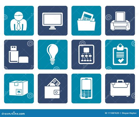 Flat Business And Office Equipment Icons Stock Vector Illustration Of