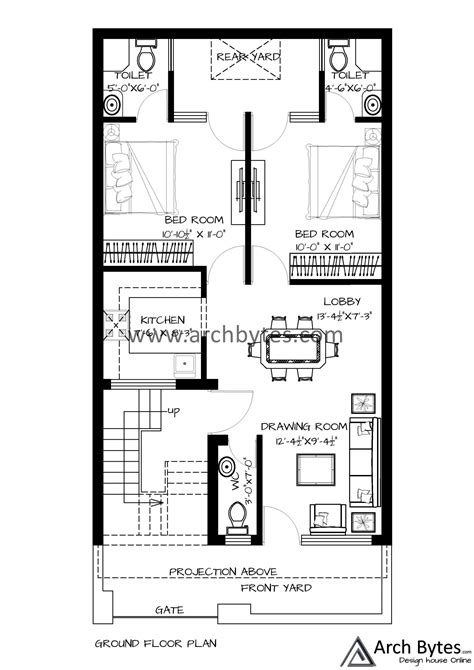 House Plan For 20 X 45 Feet Plot Size 89 Square Yards Gaj Archbytes