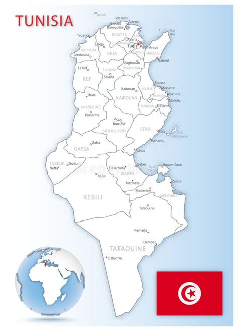 Detailed Tunisia Administrative Map With Country Flag And Location On A