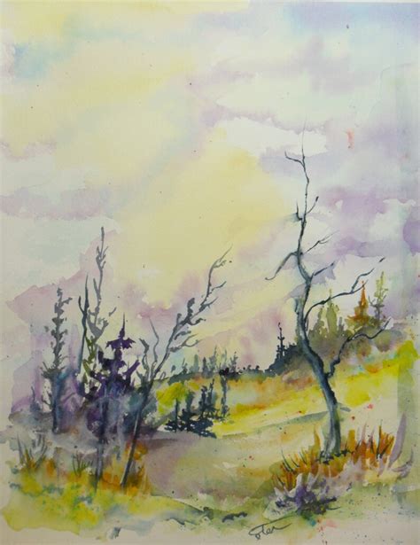 Forest Watercolor Painting In Pastel Colors Yellow And Etsy