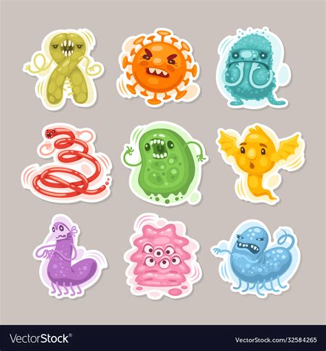 Viruses And Bacteria Cartoon Stickers Set Vector Image