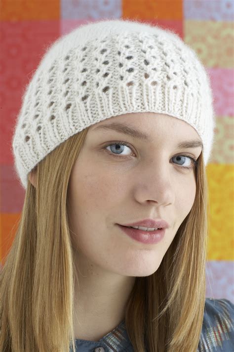 Cable knit hat patterns are so cute! Lovely Lace Cap Free Knitting Pattern from Lion Brand ...