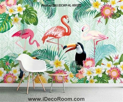 Tropical Plant Parrot Flamingo Wallpaper Wall Murals Idcwp Hl 000232