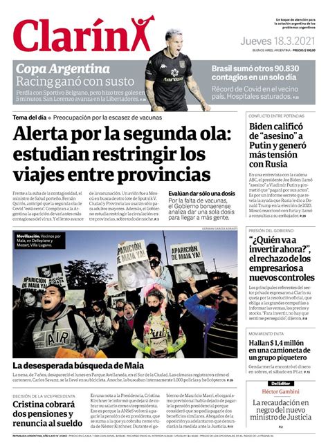 Diarios Argentinos Portadas Del Dia Oficial Clarin