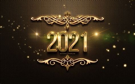 Download Wallpapers 4k 2021 New Year Vintage Style 2021 Golden