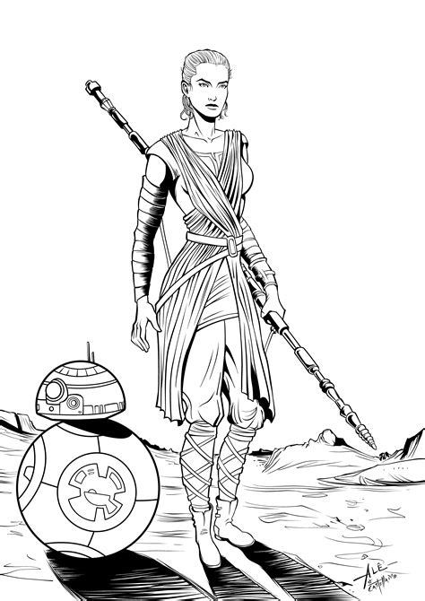 Cartoons coloring pages are a fun way for kids of all ages, adults to develop creativity, concentration, fine motor skills, and color recognition. Rey - Star Wars The Force Awakens (ink) by johncastelhano ...