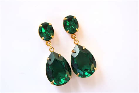 Swarovski Emerald Earrings Emerald Green Drop Earrings Etsy In