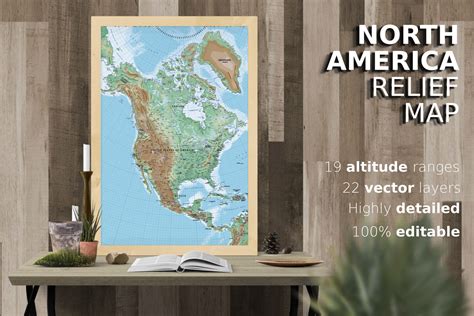 Shaded Relief Map Of North America By Cartorical Thehungryjpeg