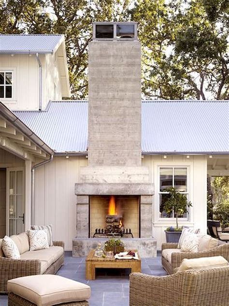 Gorgeous Modern Farmhouse Exterior Design Ideas 37 Outdoor Fireplace