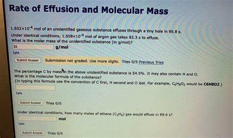 Solved Rate Of Effusion And Molecular Mass 1652x104 Mol Of