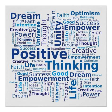 Positive Thinking Word Cloud Blue Poster Custom Prints Design Your Own