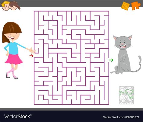 Cartoon Illustration Of Education Maze Or Labyrinth Activity Game For