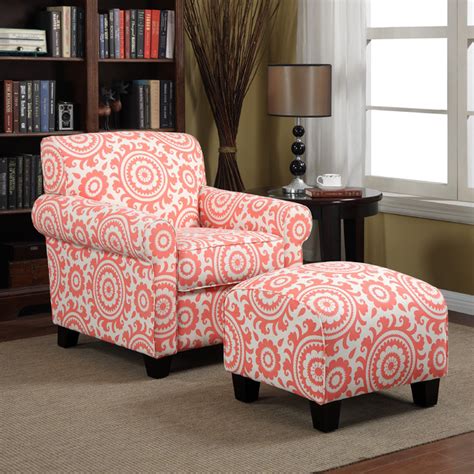 Solid wood, polyester blend fabric assembly is required read more Portfolio Mira Orange Coral Medallion Arm Chair and ...