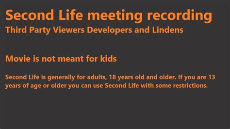 Second Life: Third Party Viewer meeting (12 April 2019 ...