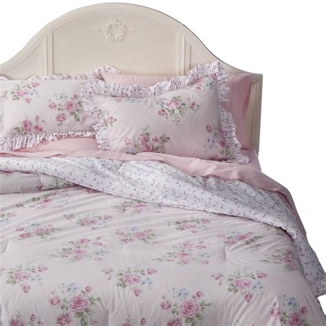 Comforters Bedding Sets Simply Shabby Chic Comforter Misty Rose Blue Rose Bouquet Gray Scroll