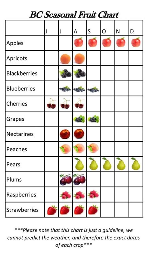 Seasonal Fruit Chart Cjs Market