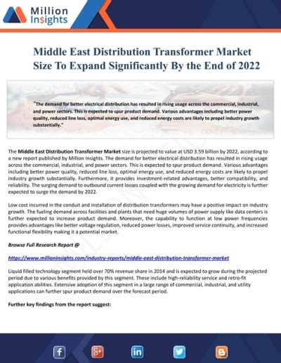 Middle East Distribution Transformer Market Size To Expand