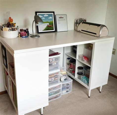 If you don't have access to an ikea, you'll even here's a diy craft table that's made out of a tabletop, storage cubes, and casters all from ikea. craft room set-up and organization. - goshery