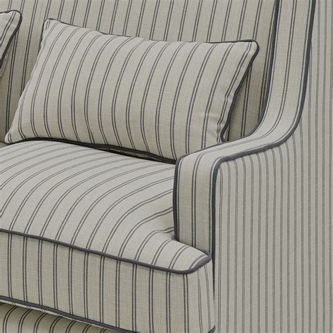 Bondi Hamptons 2 Seat Sofa Bluewhite Pin Stripe Linen Blend Blue