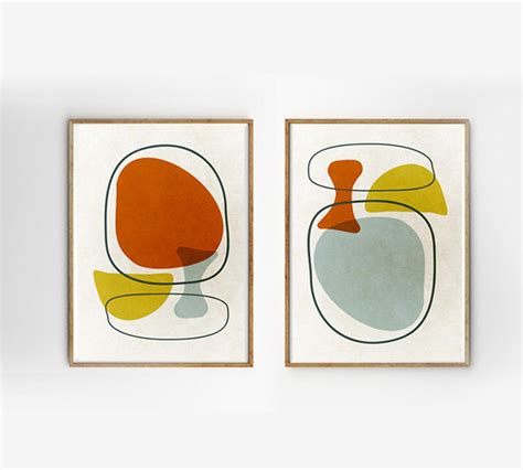 Abstract Mid Century Modern Wall Art Set Of 3 Chartreuse Art Etsy