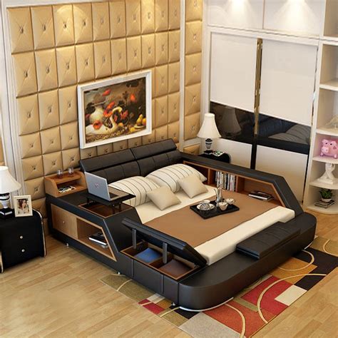 If the bed is lovely, so is the rest of the room. modern leather queen size storage bed frame with storage ...