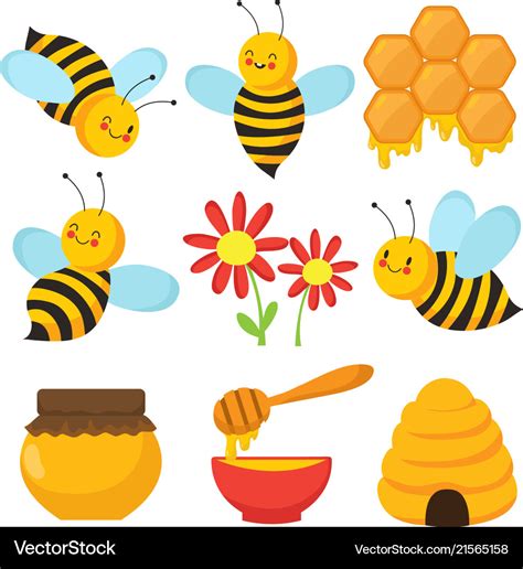 cartoon bee cute bees flowers and honey royalty free vector