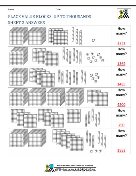 The Worksheet For Place Value Blocks To Thousands Sheet 2