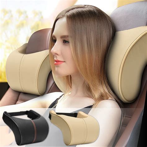 2pcs car neck headrest pillow 3d space memory cotton neck pillow pu leather ergonomic seat